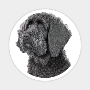 [AI Art] Portrait of a Black Labradoodle, Line Art Magnet